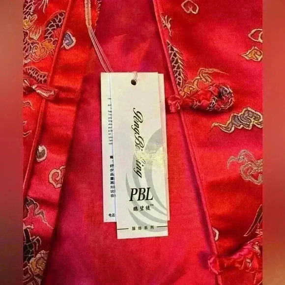 NWT Chinese Embroidered Silk Padded Jacket Red & Black Dragon Women’s Size Small - Picture 8 of 11